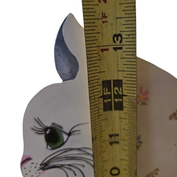 Handmade white‎ Painted Wooden Cat 13" Super Cute Signed Catherine Bishoff - Picture 5 of 6